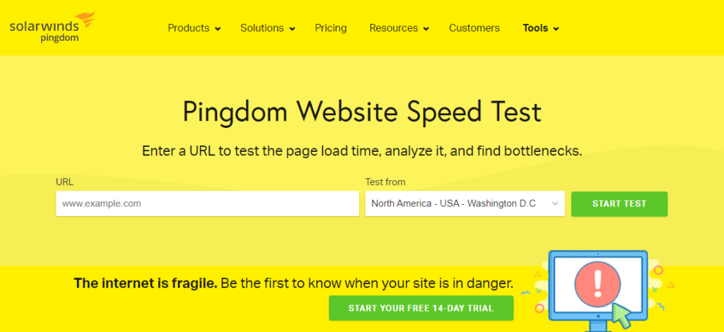 Pingdom homepage