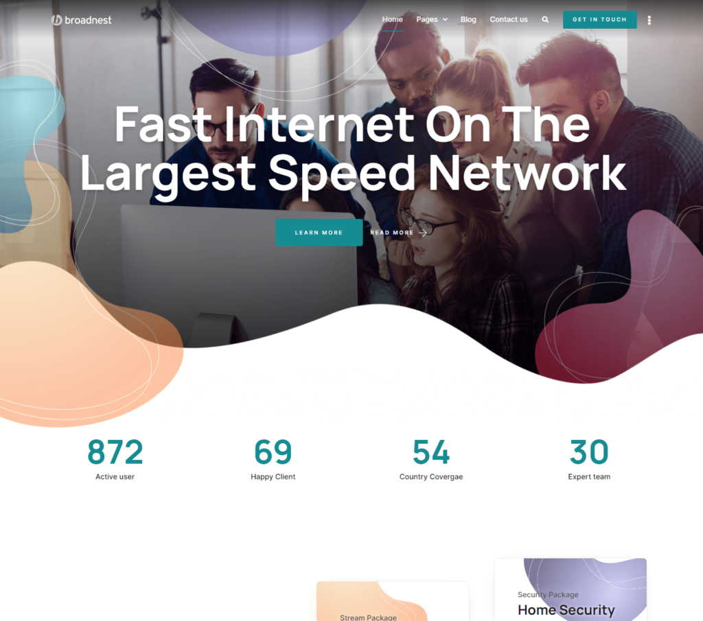 Homepage of Broadnest Elementor template kit