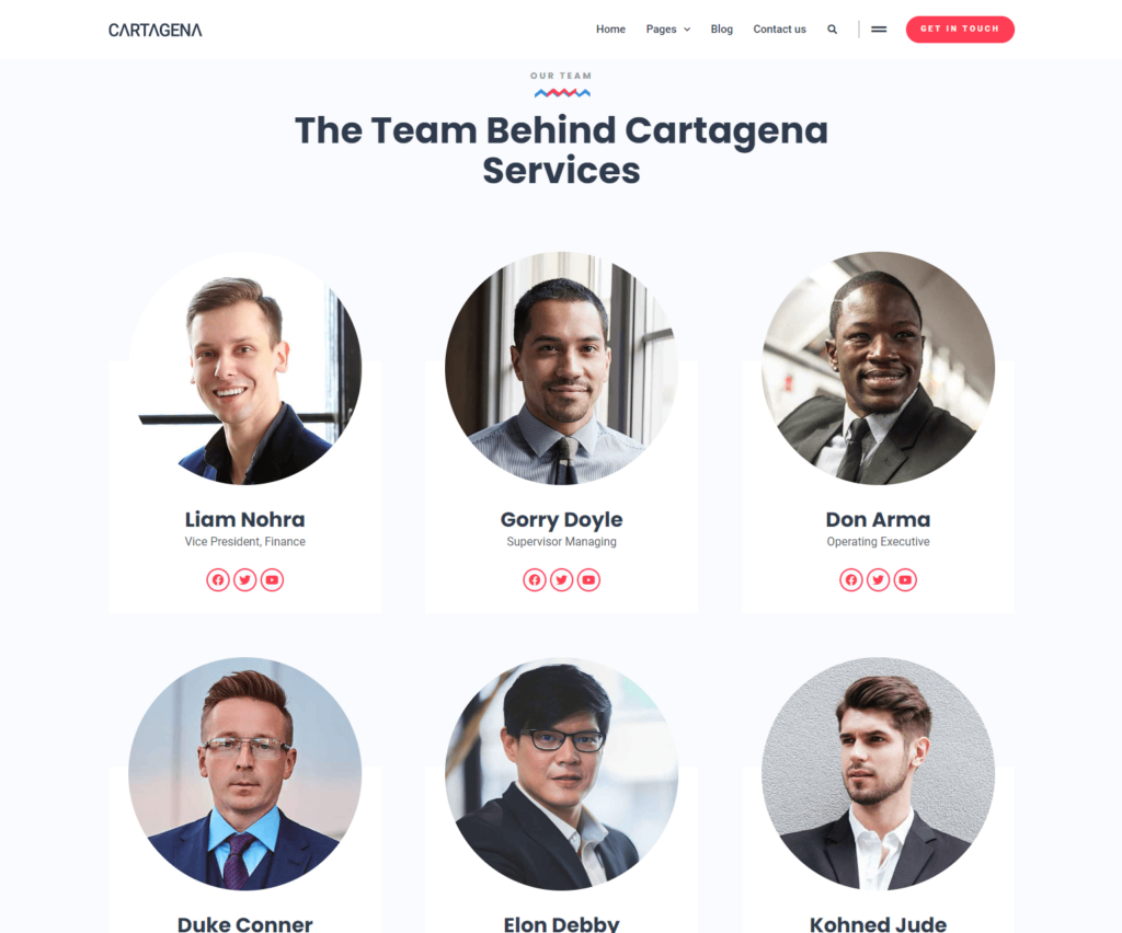 Team page of Cartagena Elementor template kit