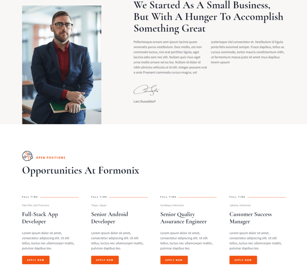 Career page of Formonix Elementor template kit