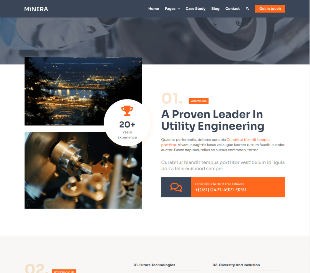 Services page of Minera Elementor template kit