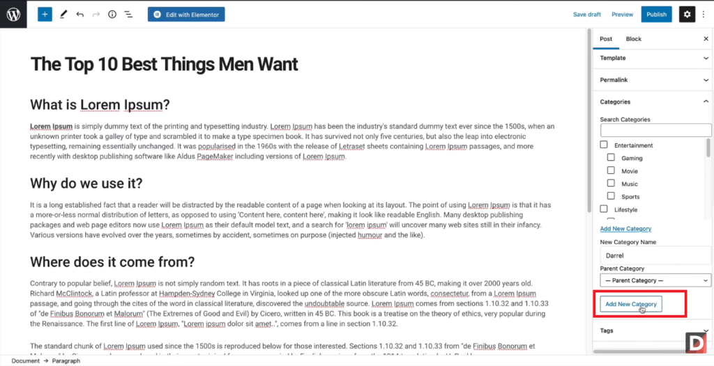 Adding Categories In WordPress