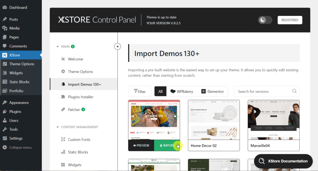 Import demo website