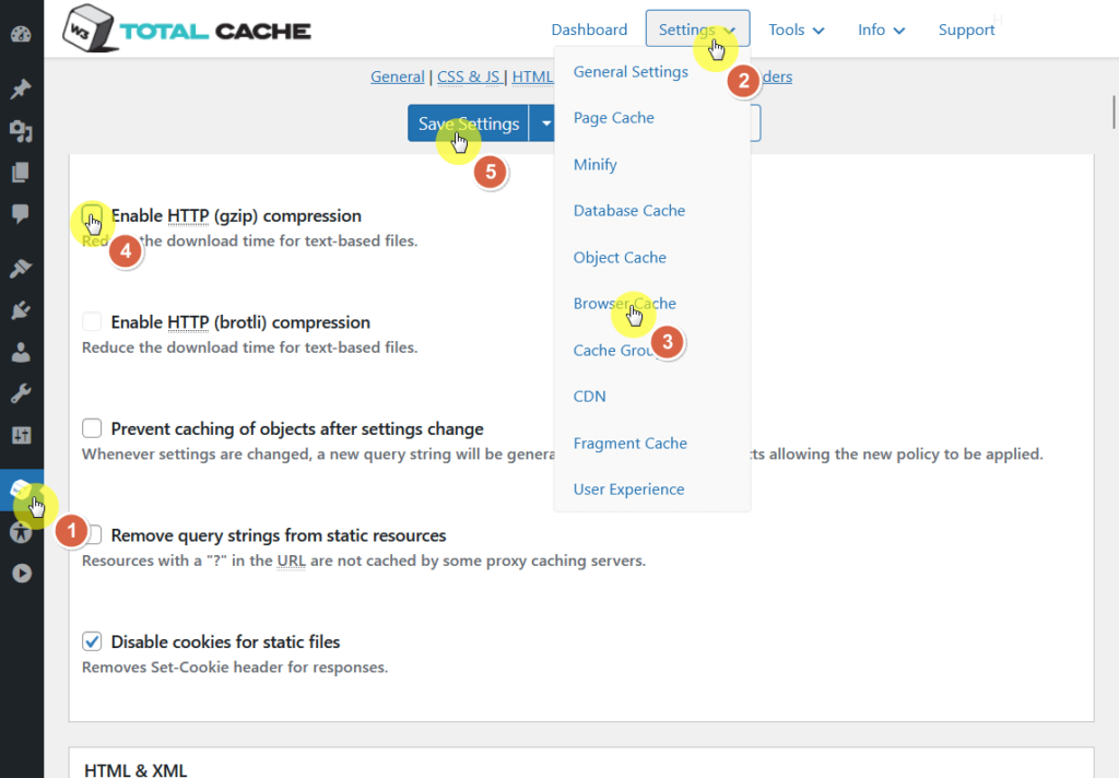 gzip compression enabled using w3 total cache plugin