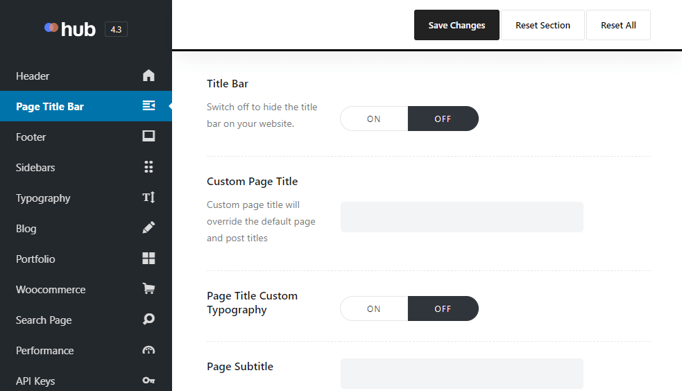 Hub Page Title Bar Options