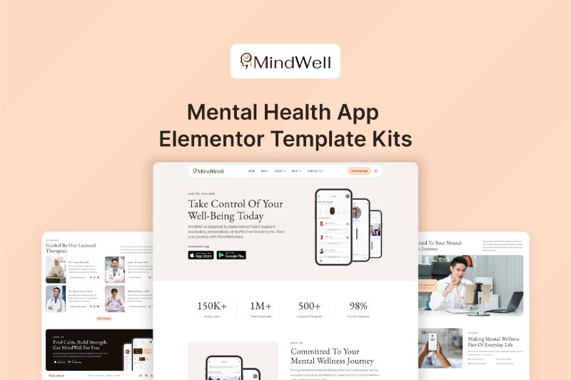 MindWell - Mental Health App Elementor Template Kit